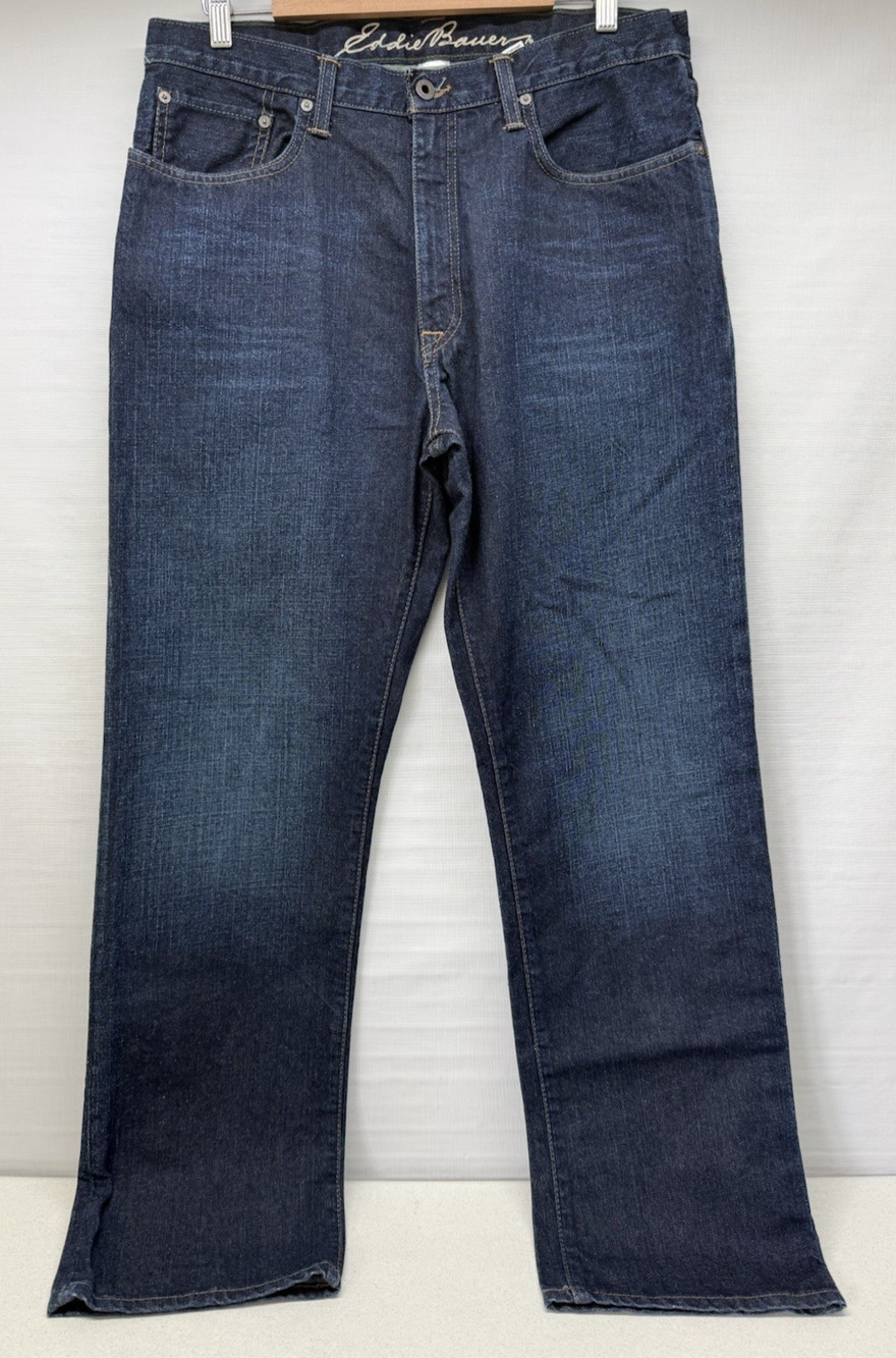 EDDIE BAUER Relaxed Fit Mens 34x32 Dark Wash Cotton Denim Straight Leg Jeans